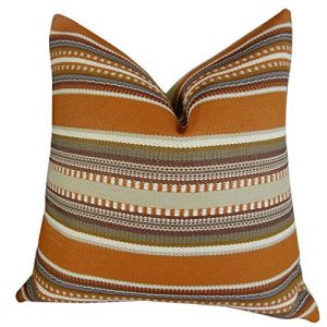 Plutus Chic Stripe Saffron Handmade Throw Pillow, (Double sided 20 x 30 Queen)