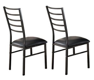 Pilaster Designs - Black Metal Dining Room Chair With Vinyl Seat, Set of 2 Chairs