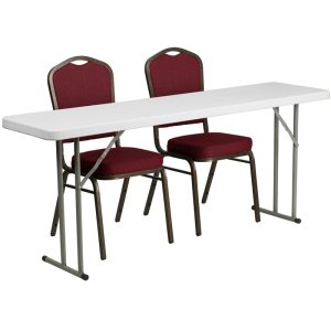 18'' x 72'' Plastic Folding Training Table Set with 2 Crown Back Stack Chairs - RB-1872-1-GG