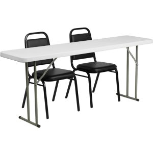18'' x 72'' Plastic Folding Training Table Set with 2 Trapezoidal Back Stack Chairs - RB-1872-2-GG