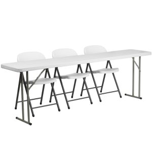 18'' x 96'' Plastic Folding Training Table Set with 3 White Plastic Folding Chairs - RB-1896-2-GG