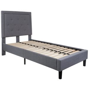 Roxbury Twin Size Tufted Upholstered Platform Bed in Light Gray Fabric