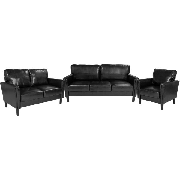 Bari 3 Piece Upholstered Set in Black Leather