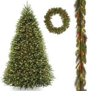 10' Dunhill Fir Hinged Tree includes LED Lights with 9' x 10 Crestwood Spruce Garland and 36 Crestwood Spruce Wreath includes Clear Lights