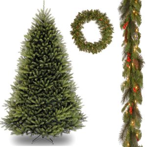 10' Dunhill Fir Tree with 9' x 10 Crestwood Spruce Garland and 36 Crestwood Spruce Wreath includes Clear Lights
