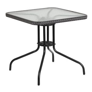 28'' Square Tempered Glass Metal Table with Gray Rattan Edging - TLH-073R-GY-GG