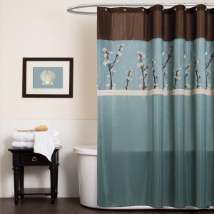 Cocoa Flower Blue/Brown Shower Curtain 72x72
