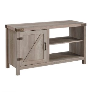 44 Rustic Farmhouse Barn Door TV Stand Storage Console with Shelving - Grey Wash