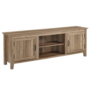 70 Modern Farmhouse Entertainment Center TV Stand Storage Console with Side Beadboard Doors and Center Shelving - Rustic Oak