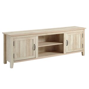 70 Modern Farmhouse Entertainment Center TV Stand Storage Console with Side Beadboard Doors and Center Shelving - White Oak