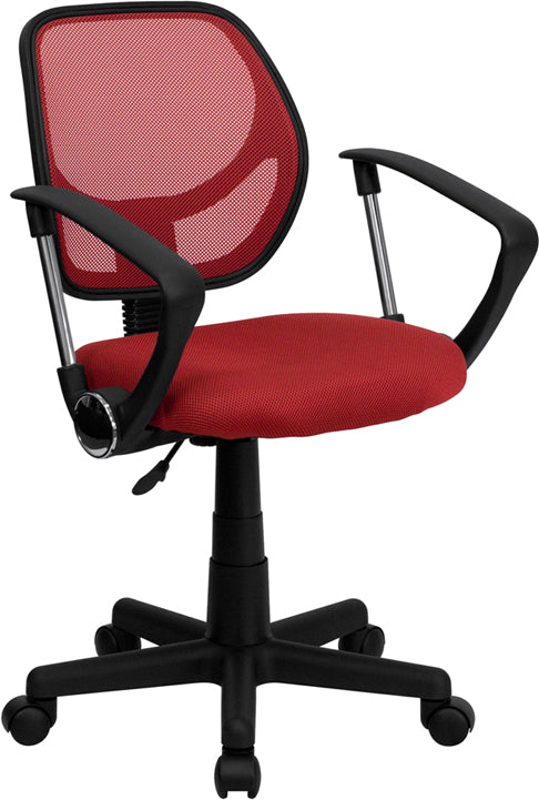 Red Mesh Swivel Task Chair with Arms - WA-3074-RD-A-GG