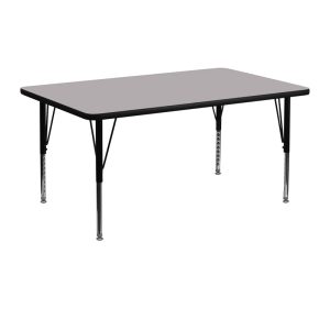 24''W x 48''L Rectangular Grey Thermal Laminate Activity Table - Height Adjustable Short Legs - XU-A2448-REC-GY-T-P-GG