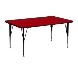 24''W x 48''L Rectangular Red Thermal Laminate Activity Table - Height Adjustable Short Legs - XU-A2448-REC-RED-T-P-GG