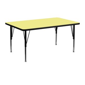 24''W x 48''L Rectangular Yellow Thermal Laminate Activity Table - Height Adjustable Short Legs - XU-A2448-REC-YEL-T-P-GG