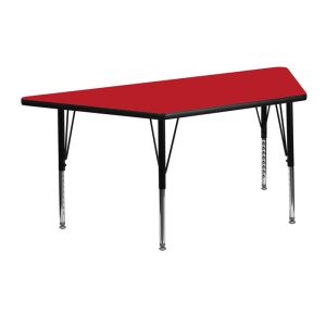 25.5''W x 46.25''L Trapezoid Red HP Laminate Activity Table - Height Adjustable Short Legs - XU-A2448-TRAP-RED-H-P-GG