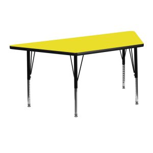 25.5''W x 46.25''L Trapezoid Yellow HP Laminate Activity Table - Height Adjustable Short Legs - XU-A2448-TRAP-YEL-H-P-GG