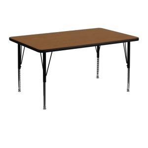 30''W x 48''L Rectangular Oak HP Laminate Activity Table - Height Adjustable Short Legs - XU-A3048-REC-OAK-H-P-GG