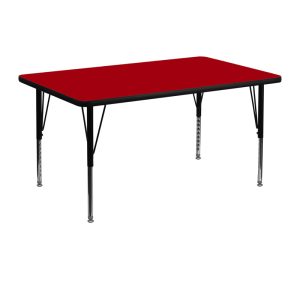 30''W x 48''L Rectangular Red Thermal Laminate Activity Table - Height Adjustable Short Legs - XU-A3048-REC-RED-T-P-GG