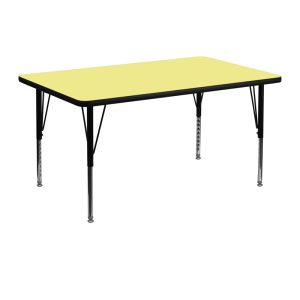30''W x 48''L Rectangular Yellow Thermal Laminate Activity Table - Height Adjustable Short Legs - XU-A3048-REC-YEL-T-P-GG