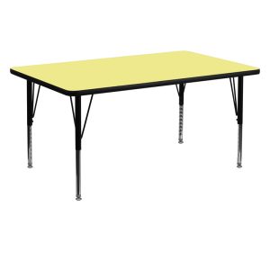 30''W x 60''L Rectangular Yellow Thermal Laminate Activity Table - Height Adjustable Short Legs - XU-A3060-REC-YEL-T-P-GG