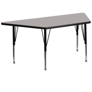 30''W x 60''L Trapezoid Grey HP Laminate Activity Table - Height Adjustable Short Legs - XU-A3060-TRAP-GY-H-P-GG
