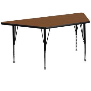 30''W x 60''L Trapezoid Oak HP Laminate Activity Table - Height Adjustable Short Legs - XU-A3060-TRAP-OAK-H-P-GG