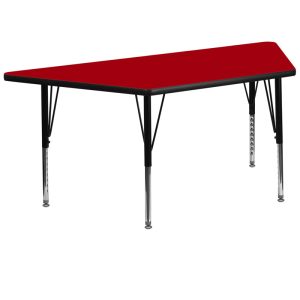 30''W x 60''L Trapezoid Red Thermal Laminate Activity Table - Height Adjustable Short Legs - XU-A3060-TRAP-RED-T-P-GG