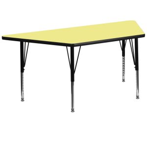 30''W x 60''L Trapezoid Yellow Thermal Laminate Activity Table - Height Adjustable Short Legs - XU-A3060-TRAP-YEL-T-P-GG