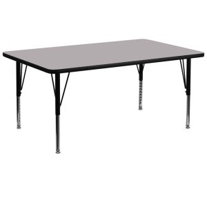30''W x 72''L Rectangular Grey Thermal Laminate Activity Table - Height Adjustable Short Legs - XU-A3072-REC-GY-T-P-GG