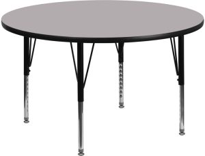 48'' Round Grey Thermal Laminate Activity Table - Height Adjustable Short Legs - XU-A48-RND-GY-T-P-GG