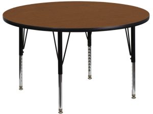 48'' Round Oak HP Laminate Activity Table - Height Adjustable Short Legs - XU-A48-RND-OAK-H-P-GG
