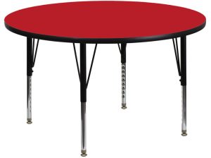 48'' Round Red HP Laminate Activity Table - Height Adjustable Short Legs - XU-A48-RND-RED-H-P-GG
