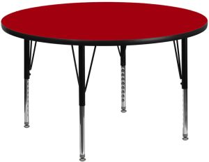 48'' Round Red Thermal Laminate Activity Table - Height Adjustable Short Legs - XU-A48-RND-RED-T-P-GG
