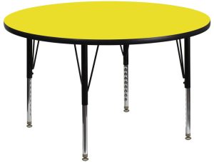 48'' Round Yellow HP Laminate Activity Table - Height Adjustable Short Legs - XU-A48-RND-YEL-H-P-GG