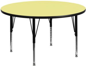 48'' Round Yellow Thermal Laminate Activity Table - Height Adjustable Short Legs - XU-A48-RND-YEL-T-P-GG