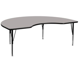 48''W x 72''L Kidney Grey HP Laminate Activity Table - Height Adjustable Short Legs - XU-A4872-KIDNY-GY-H-P-GG