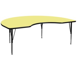 48''W x 72''L Kidney Yellow Thermal Laminate Activity Table - Height Adjustable Short Legs - XU-A4872-KIDNY-YEL-T-P-GG