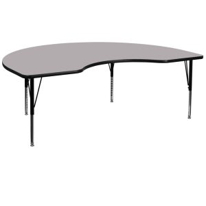 48''W x 96''L Kidney Grey Thermal Laminate Activity Table - Height Adjustable Short Legs - XU-A4896-KIDNY-GY-T-P-GG