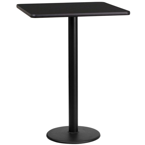 24'' Square Black Laminate Table Top with 18'' Round Bar Height Table Base