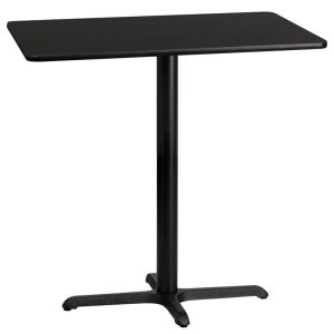 24'' x 42'' Rectangular Black Laminate Table Top with 22'' x 30'' Bar Height Table Base - XU-BLKTB-2442-T2230B-GG