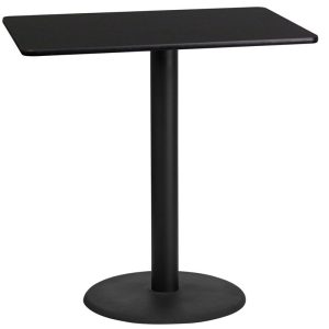 24'' x 42'' Rectangular Black Laminate Table Top with 24'' Round Bar Height Table Base - XU-BLKTB-2442-TR24B-GG