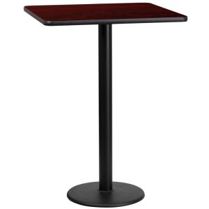24'' Square Mahogany Laminate Table Top with 18'' Round Bar Height Table Base - XU-MAHTB-2424-TR18B-GG