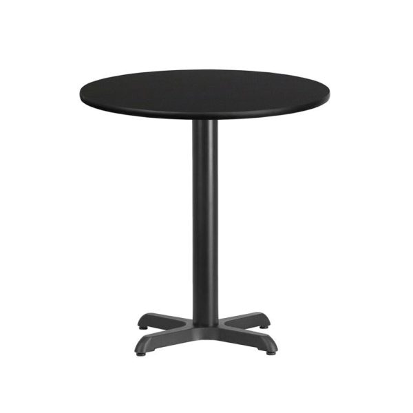 24'' Round Black Laminate Table Top with 22'' x 22'' Table Height Base - XU-RD-24-BLKTB-T2222-GG