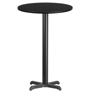 24'' Round Black Laminate Table Top with 22'' x 22'' Bar Height Table Base - XU-RD-24-BLKTB-T2222B-GG