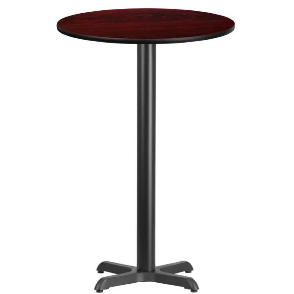 24'' Round Mahogany Laminate Table Top with 22'' x 22'' Bar Height Table Base - XU-RD-24-MAHTB-T2222B-GG