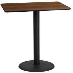 24'' x 42'' Rectangular Walnut Laminate Table Top with 24'' Round Bar Height Table Base - XU-WALTB-2442-TR24B-GG