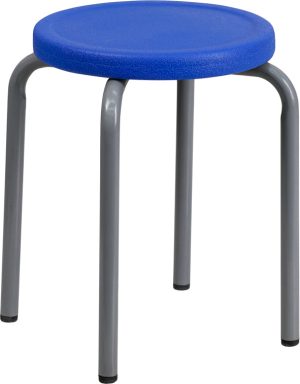 Stackable Stool with Blue Seat and Silver Powder Coated Frame - YK01B-BL-GG