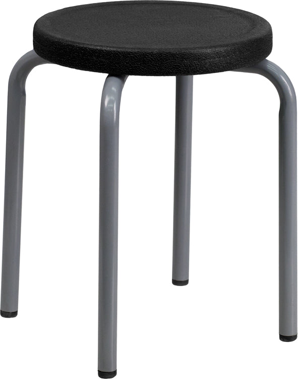Stackable Stool with Black Seat and Silver Powder Coated Frame - YK01B-GG