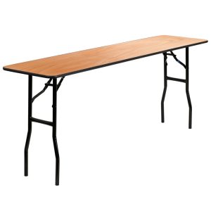 18'' x 72'' Rectangular Wood Folding Training / Seminar Table with Smooth Clear Coated Finished Top - YT-WTFT18X72-TBL-GG