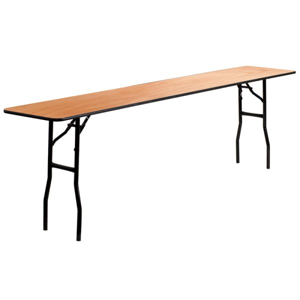 18'' x 96'' Rectangular Wood Folding Training / Seminar Table with Smooth Clear Coated Finished Top - YT-WTFT18X96-TBL-GG